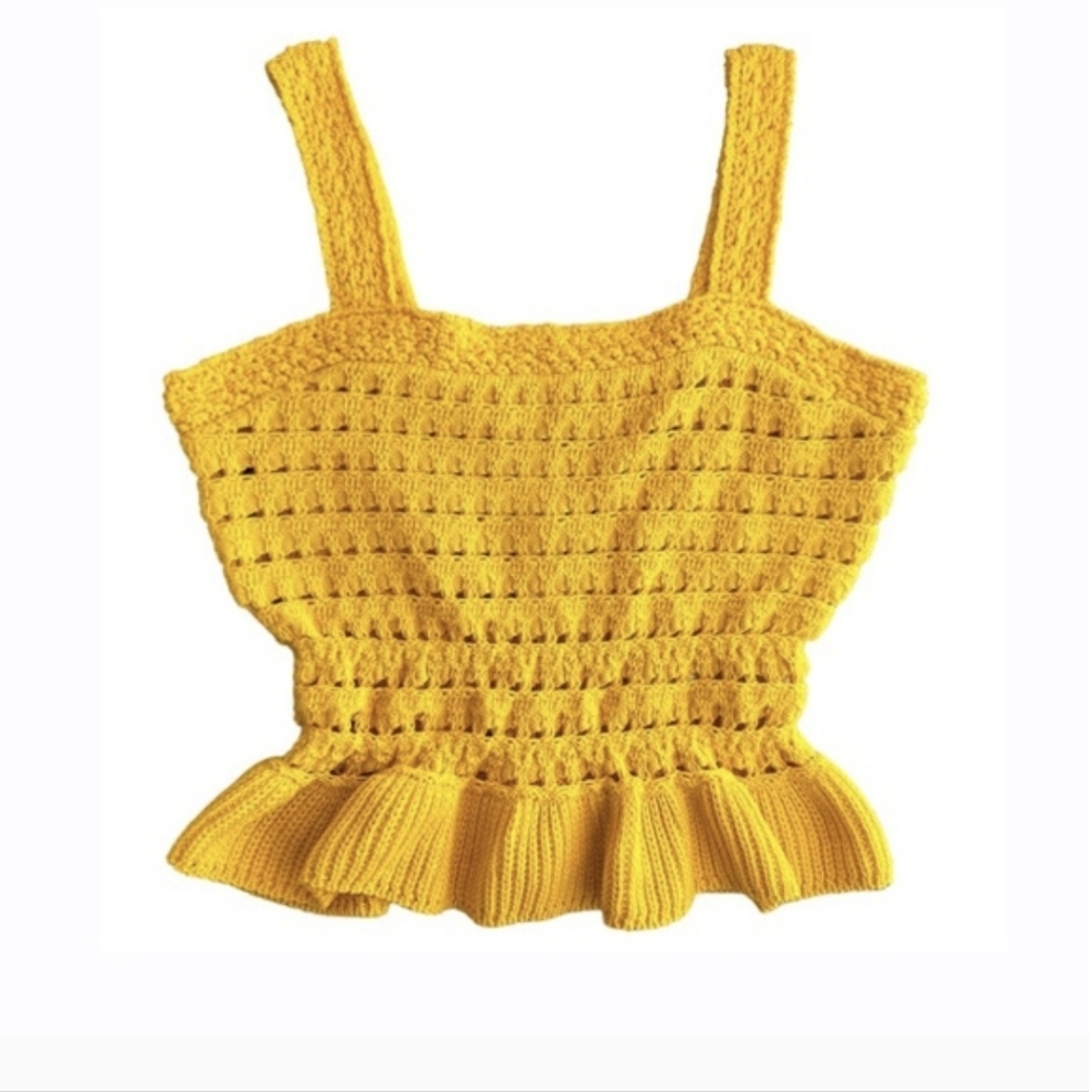 J.Crew Crochet Ruffle Sweater Tank Gold Medium NWOT